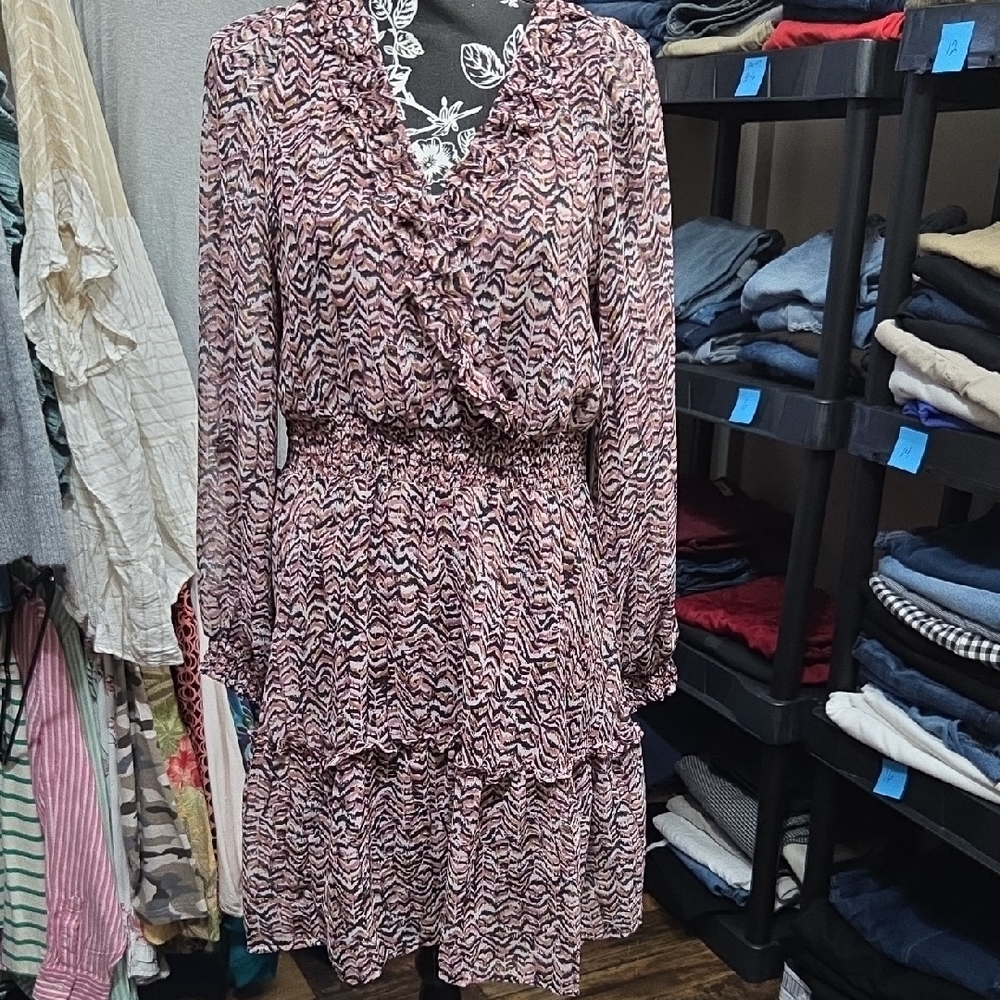Maurices Pink and Purple Long Sleeve Dress